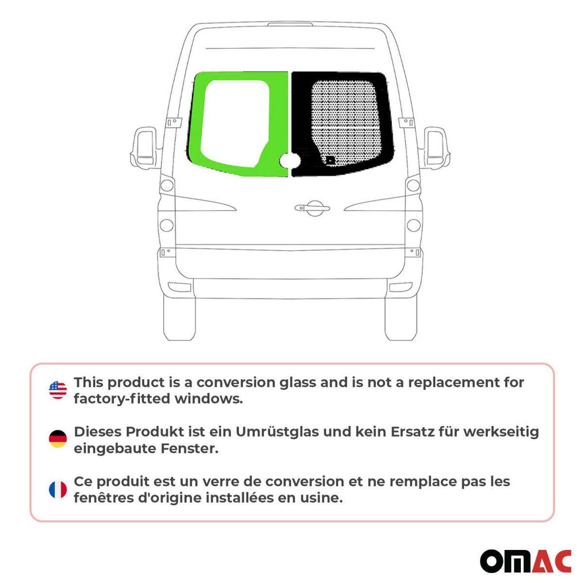 Mercedes Sprinter Barn Door Fixed Glass - Left - Omac - Galaxy - '10-'18